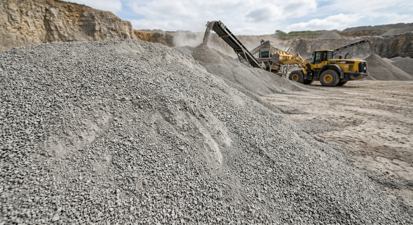Fine quarry dust stockpile with loader working in the background